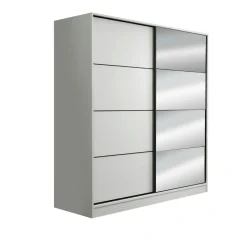 Armoire penderie blanche avec miroir H 210 cm BYRON