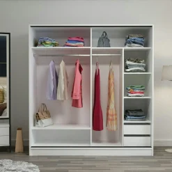 Armoire penderie blanche avec miroir H 210 cm BYRON