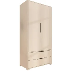Armoire penderie blanche moderne, 2 portes 2 tiroirs BYRON