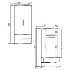 Armoire penderie blanche moderne, 2 portes 2 tiroirs BYRON