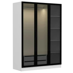 Armoire penderie blanche 3 portes vitrées H 210 cm BYRON