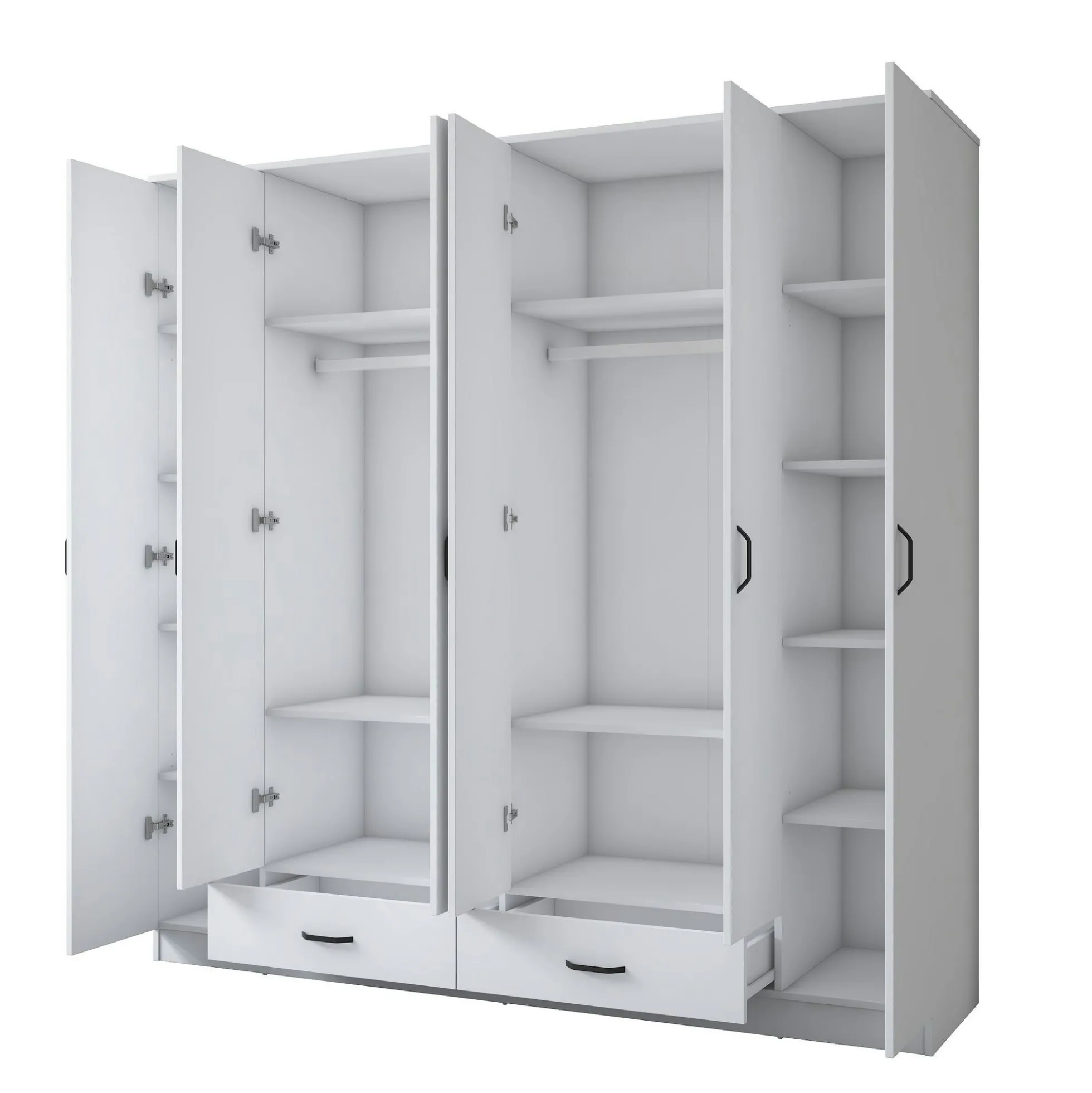 Armoire penderie blanche 6 portes 2 tiroirs BYRON