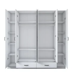 Armoire penderie blanche 6 portes 2 tiroirs BYRON