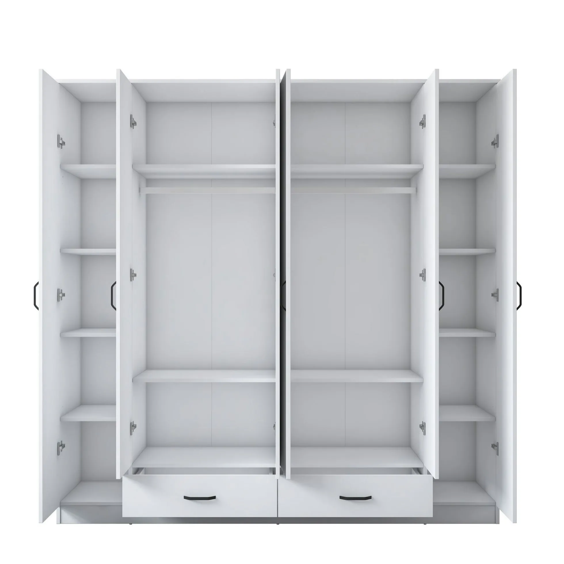 Armoire penderie blanche 6 portes 2 tiroirs BYRON