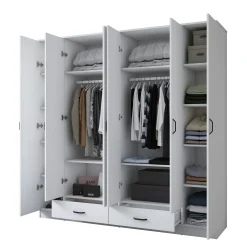 Armoire penderie blanche 6 portes 2 tiroirs BYRON