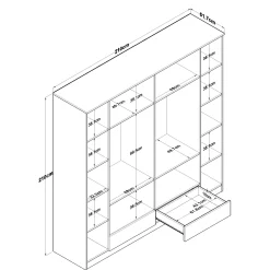 Armoire penderie blanche 6 portes 2 tiroirs BYRON