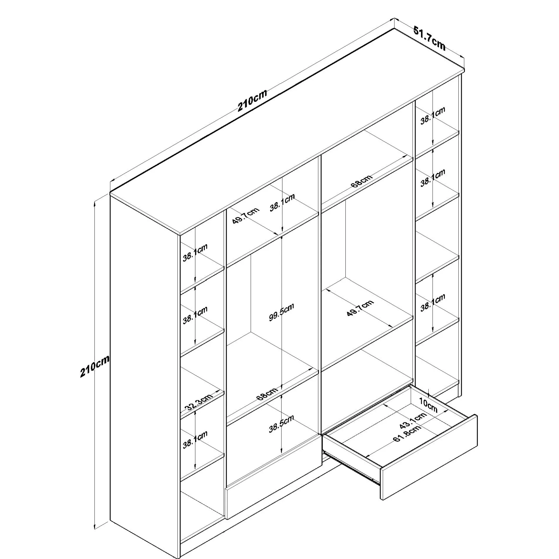 Armoire penderie blanche 6 portes 2 tiroirs BYRON