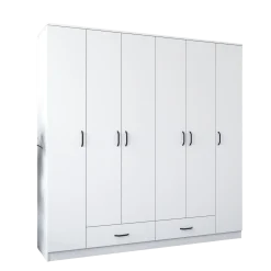 Armoire penderie blanche 6 portes 2 tiroirs BYRON