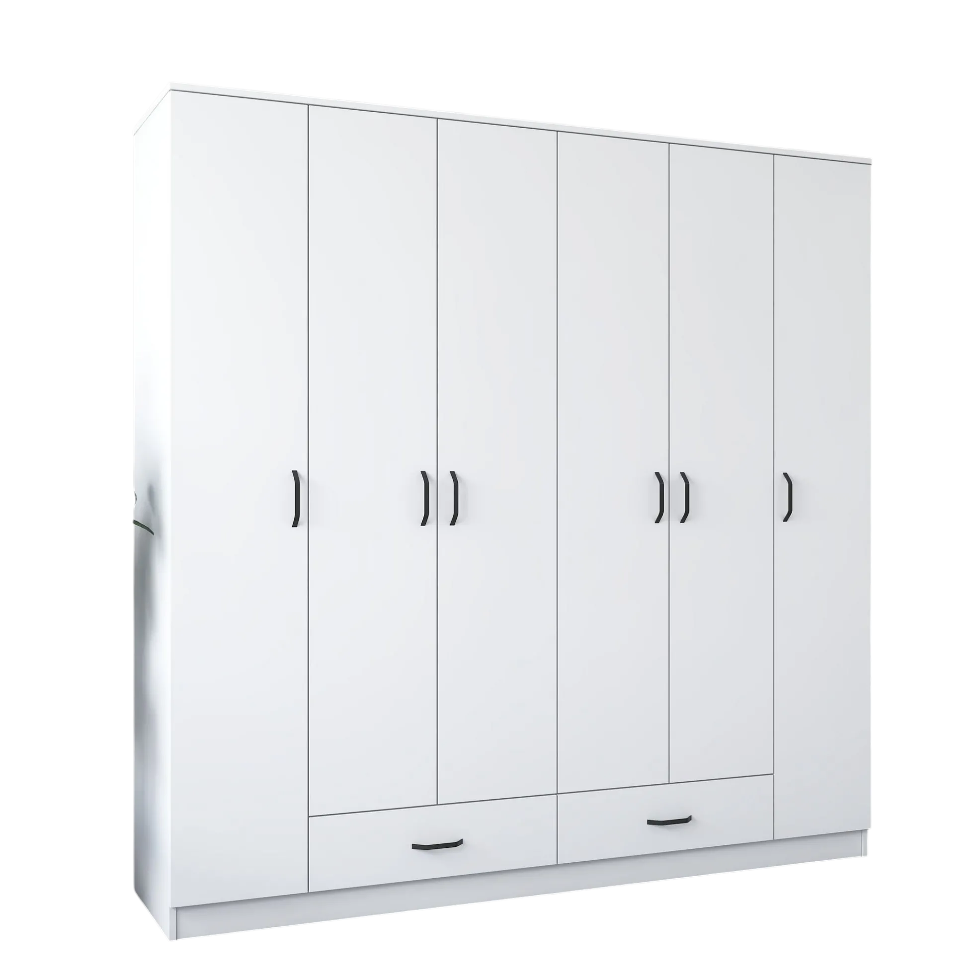 Armoire penderie blanche 6 portes 2 tiroirs BYRON