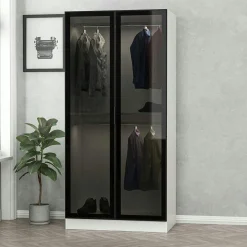 Armoire penderie blanche - 2 portes vitrées H. 210 cm BYRON