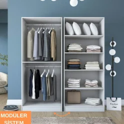 Armoire penderie blanche 4 portes 2 tringles BYRON
