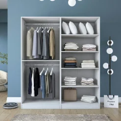 Armoire penderie blanche 4 portes 2 tringles BYRON