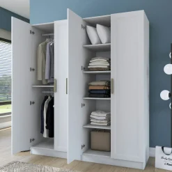 Armoire penderie blanche 4 portes 2 tringles BYRON