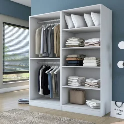 Armoire penderie blanche 4 portes 2 tringles BYRON