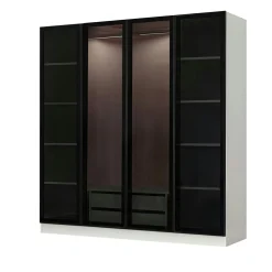 Armoire penderie blanche 4 portes verre H 210 cm BYRON