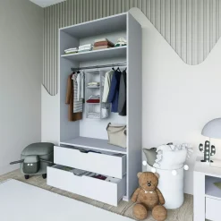 Armoire penderie blanche 2 portes, style moderne BYRON