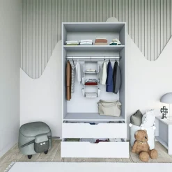 Armoire penderie blanche 2 portes, style moderne BYRON