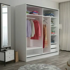 Armoire penderie blanche portes coulissantes L.180 cm BYRON