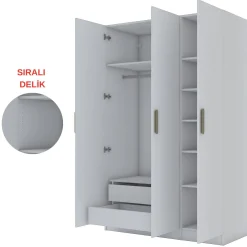 Armoire penderie blanche 3 portes à poignées verticales BYRON
