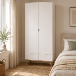 Armoire penderie blanche 2 portes 2 tiroirs ALVA