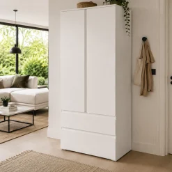 Armoire penderie blanche 2 portes 2 tiroirs ALVA