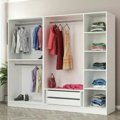 Armoire penderie blanche 5 portes verre 2 tiroirs BYRON