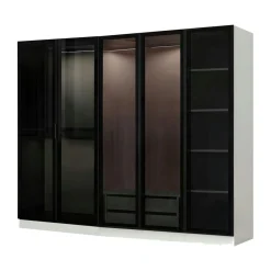 Armoire penderie blanche 5 portes verre 2 tiroirs BYRON