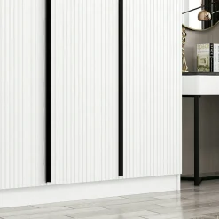 Armoire penderie blanche, 5 portes rainurées 3 portants BYRON