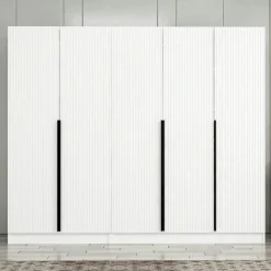 Armoire penderie blanche, 5 portes rainurées 3 portants BYRON