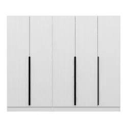 Armoire penderie blanche, 5 portes rainurées 3 portants BYRON
