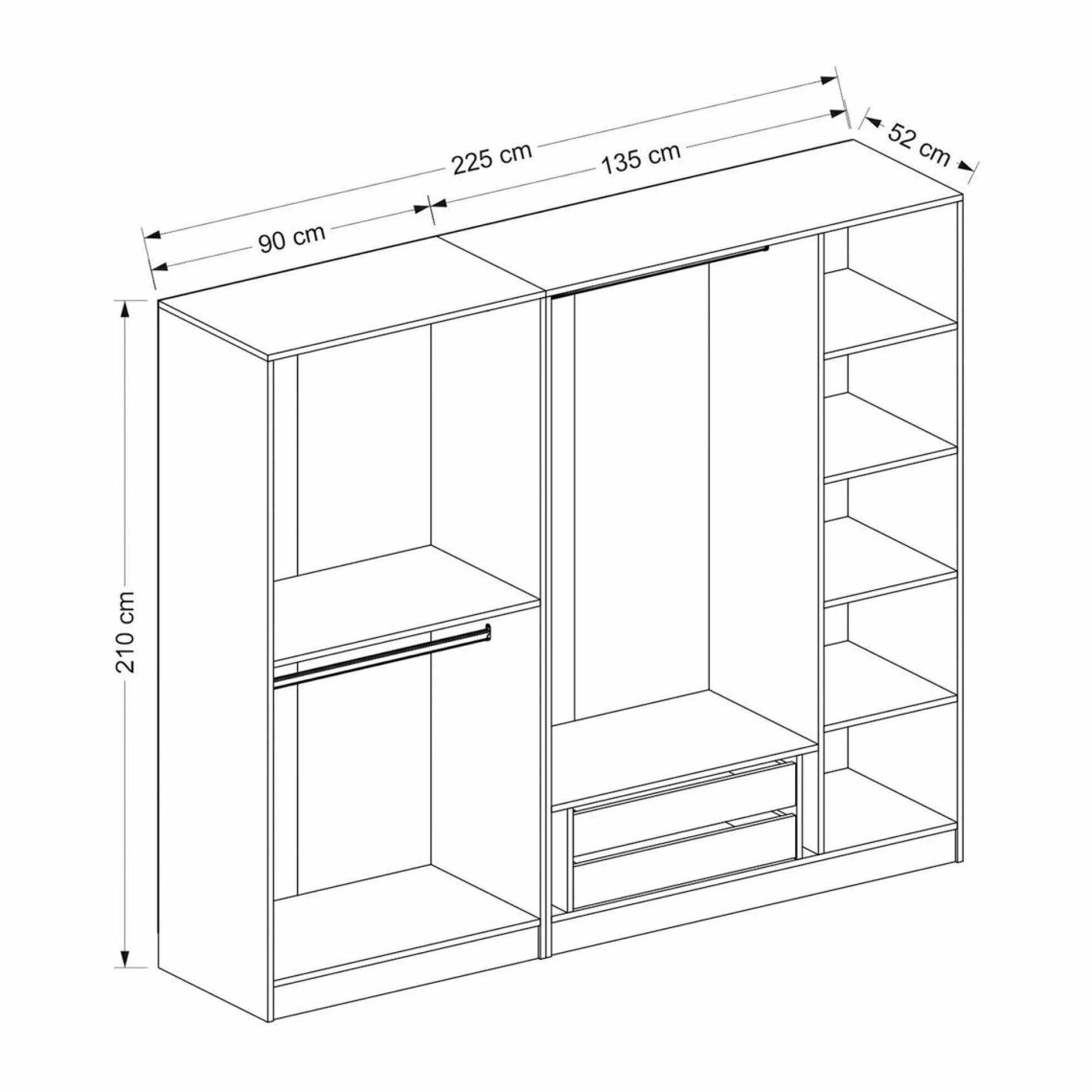 Armoire penderie blanche, 5 portes rainurées 3 portants BYRON
