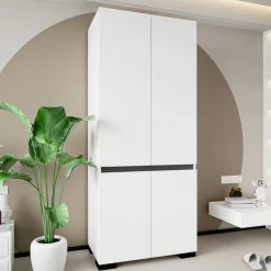 Armoire penderie blanche 2 portes détail gris, 1 étagère BYRON