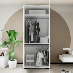 Armoire penderie blanche 2 portes détail gris, 1 étagère BYRON