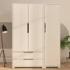 Armoire penderie blanche 3 portes 2 tiroirs BYRON