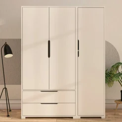 Armoire penderie blanche 3 portes 2 tiroirs BYRON