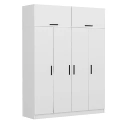 Armoire penderie blanche 6 portes, 1 portant 2 tiroirs BYRON