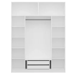Armoire penderie blanche 6 portes, 1 portant 2 tiroirs BYRON