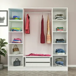 Armoire penderie blanche 4 portes vitrées H 190 cm BYRON
