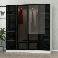 Armoire penderie blanche 4 portes vitrées H 190 cm BYRON