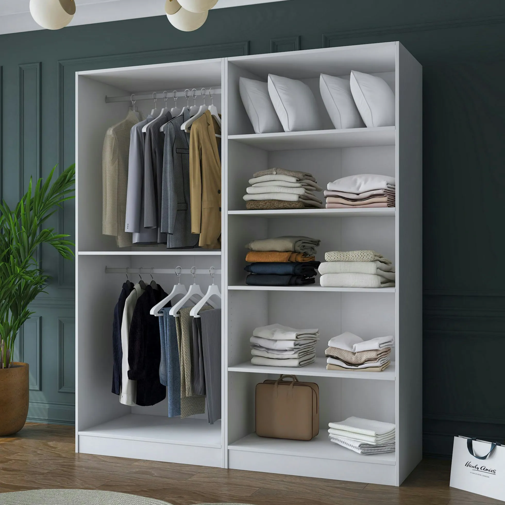 Armoire penderie blanche 4 portes poignées verticales BYRON