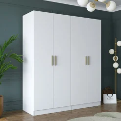 Armoire penderie blanche 4 portes poignées verticales BYRON