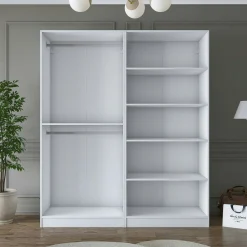 Armoire penderie blanche rainurée 4 portes 2 tringles BYRON