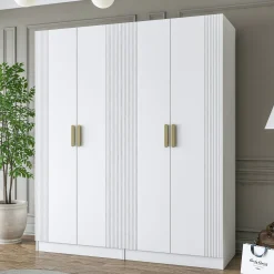 Armoire penderie blanche rainurée 4 portes 2 tringles BYRON