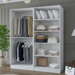 Armoire penderie blanche rainurée 4 portes 2 tringles BYRON