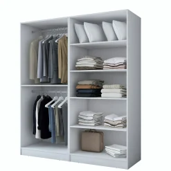 Armoire penderie blanche rainurée 4 portes 2 tringles BYRON