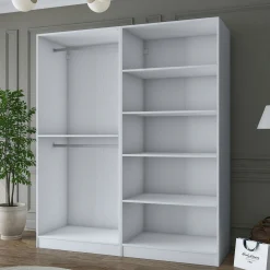 Armoire penderie blanche rainurée 4 portes 2 tringles BYRON