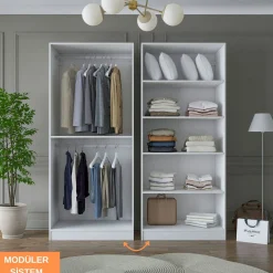 Armoire penderie blanche rainurée 4 portes 2 tringles BYRON