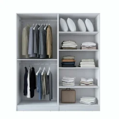 Armoire penderie blanche rainurée 4 portes 2 tringles BYRON