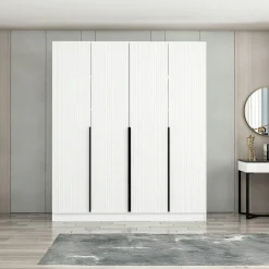 Armoire penderie blanche rainurée moderne H 210 cm BYRON
