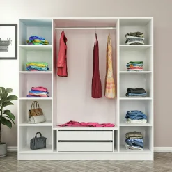 Armoire penderie blanche rainurée moderne H 210 cm BYRON